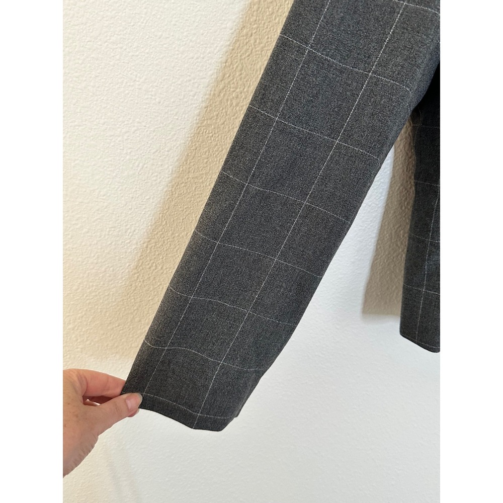 Linda Allard Ellen Tracy Blazer Size 14 Grey Wool Blend Windowpane Plaid Office - Picture 5 of 10